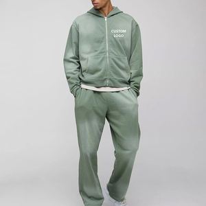 Ensemble de survêtement en coton épais streetwear pour hommes, imprimé personnalisé, broderie délavée au soleil, ensemble deux pièces avec sweat-shirt et pantalon de survêtement - Product Image 4