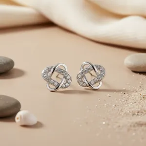 Boucles d'oreilles clous tendance en argent 925 avec zircone cubique, diamant, perle, motif géométrique, pour cadeau de fiançailles, bijoux pour femmes - Product Image 3
