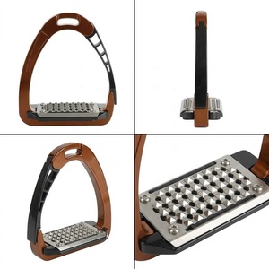 PAR DE ESTRIPULES DE SEGURIDAD RETRACTILLES PERSONALIZABLES EN COLOR, DE ALUMINIO Y POLÍMERO, PARA MONTAR A CABALLO, ACCESORIOS EQUÍPADOS PARA JINETES, MARRÓN - Product Image 3