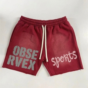 Short en coton peigné 100% écologique, délavé soleil, coupe courte, ourlet brut, effet vieilli, broderie dentelle, style Hip Hop pour homme, taille élastique - Product Image 2