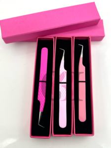 Pince à épiler professionnelle de haute qualité en acier inoxydable, différentes nuances de rose, revêtement en poudre, pointe argentée à 90 degrés, pour extensions de cils - Product Image 2