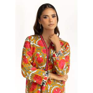 ชุดเซ็ตสองชิ้นลายพิมพ์สไตล์โบฮีเมียนสำหรับผู้หญิง ผ้าแคมบริกสีสนิม เหมาะสำหรับฤดูใบไม้ผลิ/ฤดูร้อน ไซส์ XS - Product Image 2