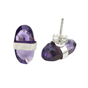 <b>Emerald</b> Cut <b>Earring</b> 925 Sterling Silver Natural Purple Amethyst Gemstone Oval Shape <b>Stud</b> <b>Earrings</b> February Birthstone Jewelry - Product Image 1