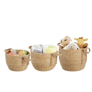 Set of 3 Hand Woven Hyacinth <b>Storage</b> Baskets Rectangle Laundry Hamper Injection Water Hyacinth <b>Toys</b> <b>Organizer</b> Handle-Wholesale - Product Image 3
