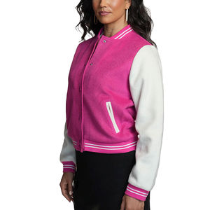Veste universitaire en laine brute brodée pour femmes, vente chaude, veste bomber de baseball personnalisée de longueur standard - Product Image 2