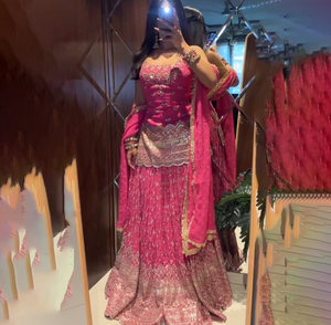Readymade tradicional étnico indio paquistaní Lehenga & Dupatta Set, Georgette con bordado trabajo completo costura desgaste del partido - Product Image 1