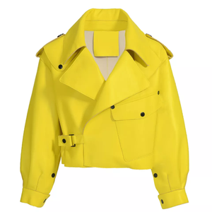 Nouveau doux hiver fermeture éclair bouton col rabattu solide court blanc coupe-vent femmes en cuir Bomber moto veste - Product Image 6