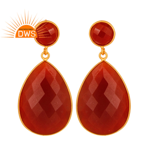 Latest Trending Sterling <b>Silver</b> 18K Gold Plated Natural Red Onyx Gemstone Drop <b>Earring</b> <b>Wedding</b> Fine Jewelry - Product Image 1