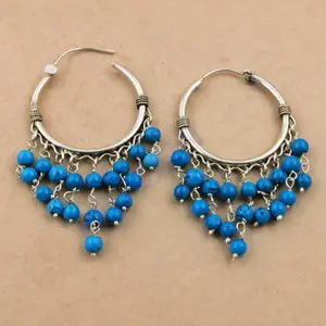 Pendientes de Aro de Plata 925 con Cuentas de Turquesa para Mujer, Pendientes de Moda - Product Image 2