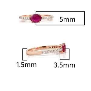 Bague de fiançailles pour femme en or 14 carats avec rubis ovale et diamants, placage rhodium, sertissage à griffes de luxe - Product Image 4