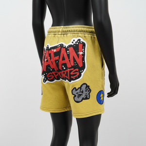 Shorts de sport en molleton de coton 320 GSM de haute qualité, jaune délavé, tissu doux, logo personnalisé imprimé en relief, shorts pour femmes - Product Image 4