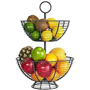 Corbeille à fruits à 2 niveaux Corbeille à fruits standard décorative pour la maison Corbeille à fruits en fil métallique de couleur noire pour les exportations depuis l'Inde - Product Image 1