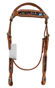 Cabecera occidental de cuero de calidad superior con vinilo y tachuelas para montar a caballo a precio asequible - Product Image 2