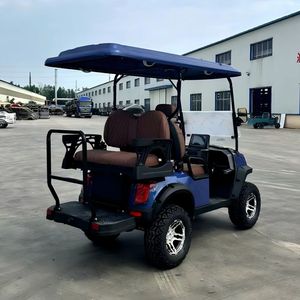 Voiturette de golf électrique bleue 4 places avec toit et pare-brise, véhicule utilitaire tout-terrain - Product Image 3