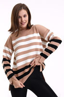 Tunique à col roulé à rayures pour femmes tricots respirants Service OEM personnalisé dos long nouvelle mode pull chaud de haute qualité