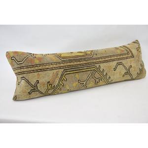 Luxury Bohemian Kantha Patterned Wool <b>Pillow</b> 16x48 Inch Beige Woven Floral Square Design for Living Room Bedding for <b>Christmas</b> - Product Image 3