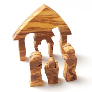 Rompecabezas de la escena de la Natividad para decoración navideña, sin corteza, hecho de madera de olivo - Product Image 1