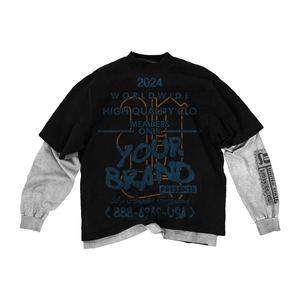 Mens Double Layer V-neck Long Sleeve T <b>Shirts</b> Oversized Anti-Wrinkle Breathable Cotton Tee Heavyweight <b>Y2K</b> Gothic Hip Hop - Product Image 2