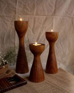 Wooden candle stand ideal for Diwali Christmas or special occasion decorations in vintage inspired interiors - Product Image 1