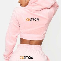 Nuevo Conjunto Deportivo de Invierno para Mujer, Talla Grande, con Logotipo Personalizado, 2 Piezas, Top Corto y Sudadera con Capucha, Elástico en 4 Direcciones, Ecológico