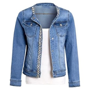 Chaqueta vaquera corta de alta calidad al por mayor, pantalones vaqueros para mujer, ropa de calle, pantalones vaqueros cortos con cuentas cortas, chaqueta vaquera corta para mujer - Product Image 1