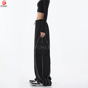 กางเกงคาร์โก้เอวสูงมีกระเป๋าสไตล์สตรีทแวร์กางเกงขายาวสีดำแบบมีเชือกรูดสำหรับ2023 - Product Image 4