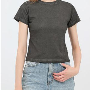 2026 nueva camiseta de manga corta lavada de dos colores de algodón informal de verano para mujer, transpirable de secado rápido - Product Image 5