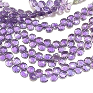 Perles Briolette en forme de coeur à facettes en améthyste rose, perles de pierres précieuses calibrées 7MM de bonne qualité, magasin de perles en gros - Product Image 4