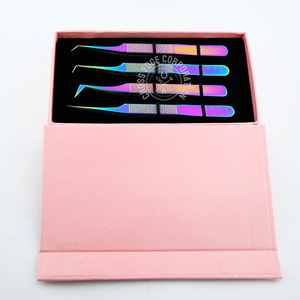 Pinces à cils en vrac en acier inoxydable, droites, isolantes, à 90 degrés, pour volume, couleur arc-en-ciel, avec poignée antidérapante - Product Image 1