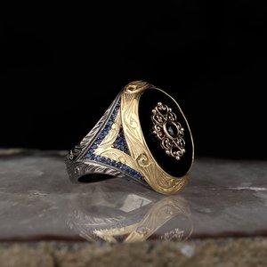 Nouvel Arrivage Bague pour Homme en Argent Sterling 925, Sertissage Barre, Style Vintage, avec Zircon Sertie Clos et Pierre Précieuse Bicolore, Plaqué Argent, Bague Cadeau, Turquie - Product Image 1