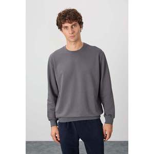 Sweat-shirt basique pour homme en coton gris foncé, texture douce, coupe standard - 88363 - Gris foncé - Product Image 3