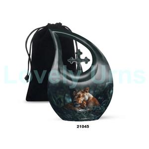 Venta caliente gran lágrima gota León cremación urna para cenizas de adultos urna cruzada decorativa con bolsa de terciopelo gratis - Product Image 2