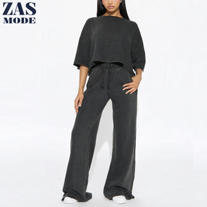New arrival 2026 <b>Women's</b> 2 Piece Outfits One Shoulder Knit T Shirt Pullovers Wide Leg Pants Sets Sweat <b>suit</b> Tracksuit - Product Image 1