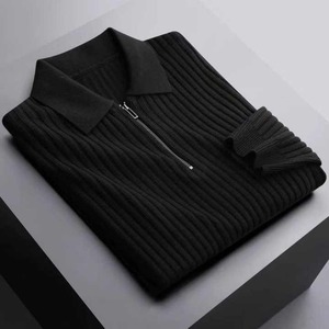 เสื้อสเวตเตอร์ถักแบบสวมหัวสำหรับผู้ชายซิปครึ่งคอโปโลแบบถักพร้อมโลโก้ตามสั่ง - Product Image 3