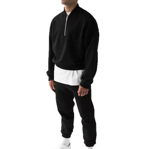 Boxy Fit <b>Men</b> <b>Quarter</b> <b>Zip</b> Up Sweatshirts Blank Oversized Vintage Washed <b>Fleece</b> Hoodie Ribbed Drop Shoulder Cropped Sweatshirts - Product Image 5