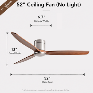 Ventilateur de plafond à profil bas de 52 pouces sans lumière avec 3 pales en bois massif, moteur DC réversible pour salon et chambre à coucher - Product Image 6