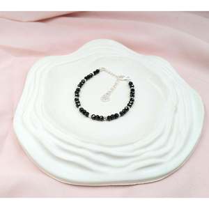 925 Sterling Silver Fine <b>Charm</b> Bracelet with Black Spinel Elegant Black Spinel <b>Bangle</b> - Product Image 4