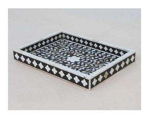 Plateau de service artisanal personnalisé en bois indien avec incrustations d'os, écologique, sur le thème bouddhiste, pour une décoration intérieure élégante - Product Image 3