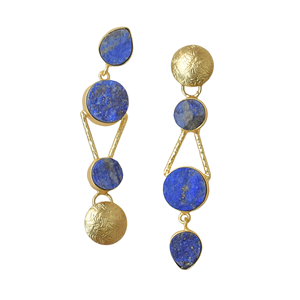 Boucles d'oreilles pendantes vintage en lapis-lazuli, laiton plaqué or 18 carats, Laxmi Jewelers LJ 1429, cadeau pour femme - Product Image 6