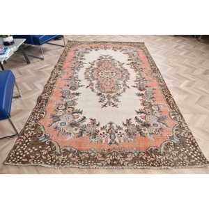 Grand tapis turc vintage 5,6x9,7 pieds, tapis en laine orange - Product Image 1