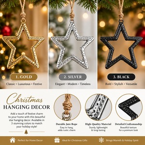 Ornement de Noël en métal en forme d'étoile, décoration suspendue traditionnelle pour arbre de Noël - Product Image 4