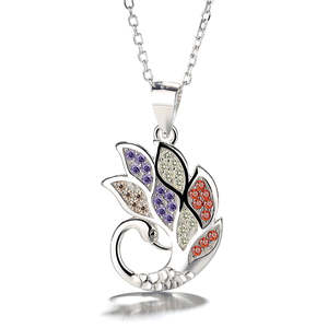 Collana con Ciondolo Cigno in Argento Sterling e Cristalli Multicolore Autentici - Elegante Collezione di Collane in Cristallo - Product Image 1