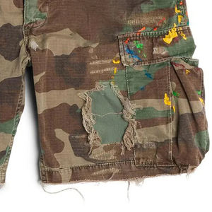 High Street Fashion <b>Elastic</b> <b>Waist</b> <b>Jean</b> Shorts Men / Good Manufacturer Custom Logo Distressed Shorts Denim Camo Shorts 2025 - Product Image 4