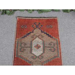 1.4x3.4 ft Rug, Turkish Vintage Rug, <b>Red</b> <b>Wool</b> Rug - Product Image 3