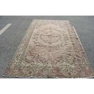 5,6x9 ft Turkish Rug Traditional Eco-Friendly <b>Wool</b> Rug <b>Brown</b> Gray Patchwork Latex Backing Rug - Product Image 1