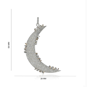 Sterling 925 Silver Pave Diamond Handmade Big Crescent <b>Moon</b> Baguette Diamond Fine Jewelry Wholesale - Product Image 1