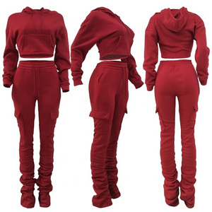 OEM Vêtements de sport sur mesure survêtements pour femmes Ensemble de jogging pour femmes Pantalons empilés Ensemble de survêtements et sweat à capuche 2 pièces - Product Image 4