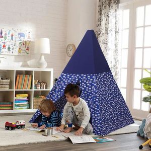 Tente de jeu pour enfants en tissu, 186 cm, bleu imprimé, cadeau d'anniversaire - Product Image 1