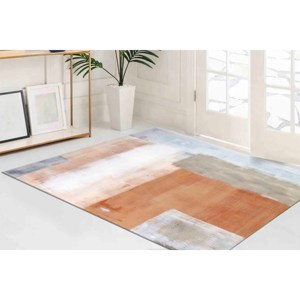 Tapis aux tons doux abstraits : design minimaliste contemporain, tapis imprimé, tapis fin non tissé - Product Image 2