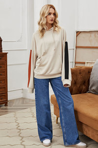 Sudadera de invierno adelgazante informal de longitud media para mujer Diseño de punto frontal con bloqueo de color Terry Hood con insignia Sudadera con capucha de moda - Product Image 5